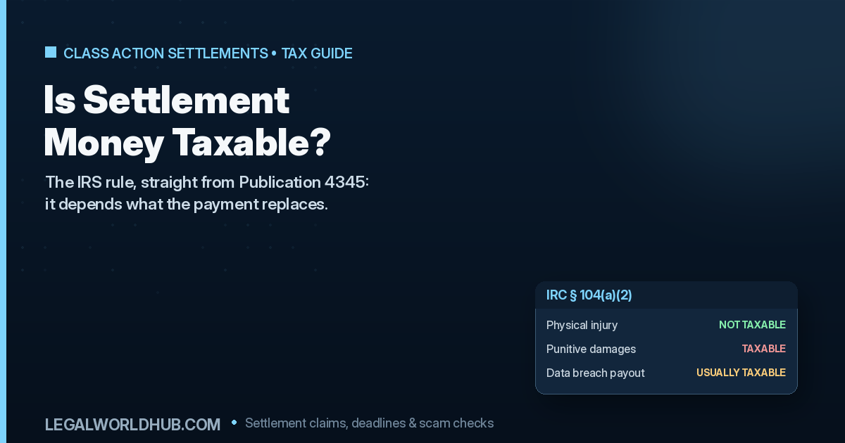 Whether class action settlement money is taxable under IRS rules