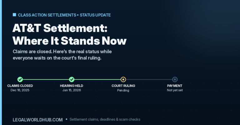 AT&T data breach settlement status update showing claims closed and awaiting court approval