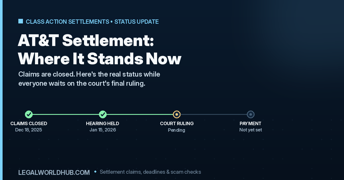 AT&T data breach settlement status update showing claims closed and awaiting court approval