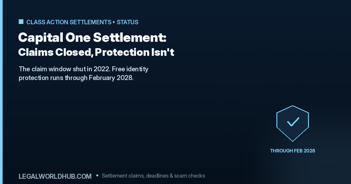 Capital One settlement status showing claims closed but free identity protection still available