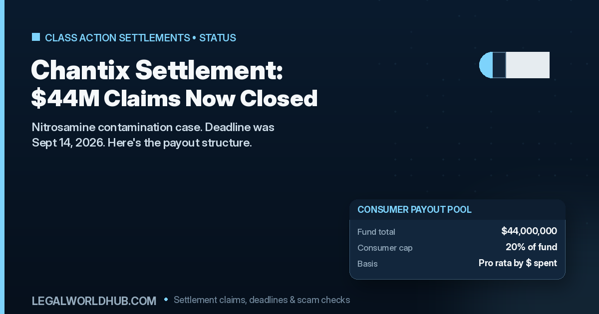 Chantix nitrosamine settlement status showing claim deadline closed and final approval hearing pending