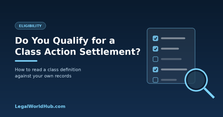 Magnifying glass over a class definition checklist showing eligibility criteria