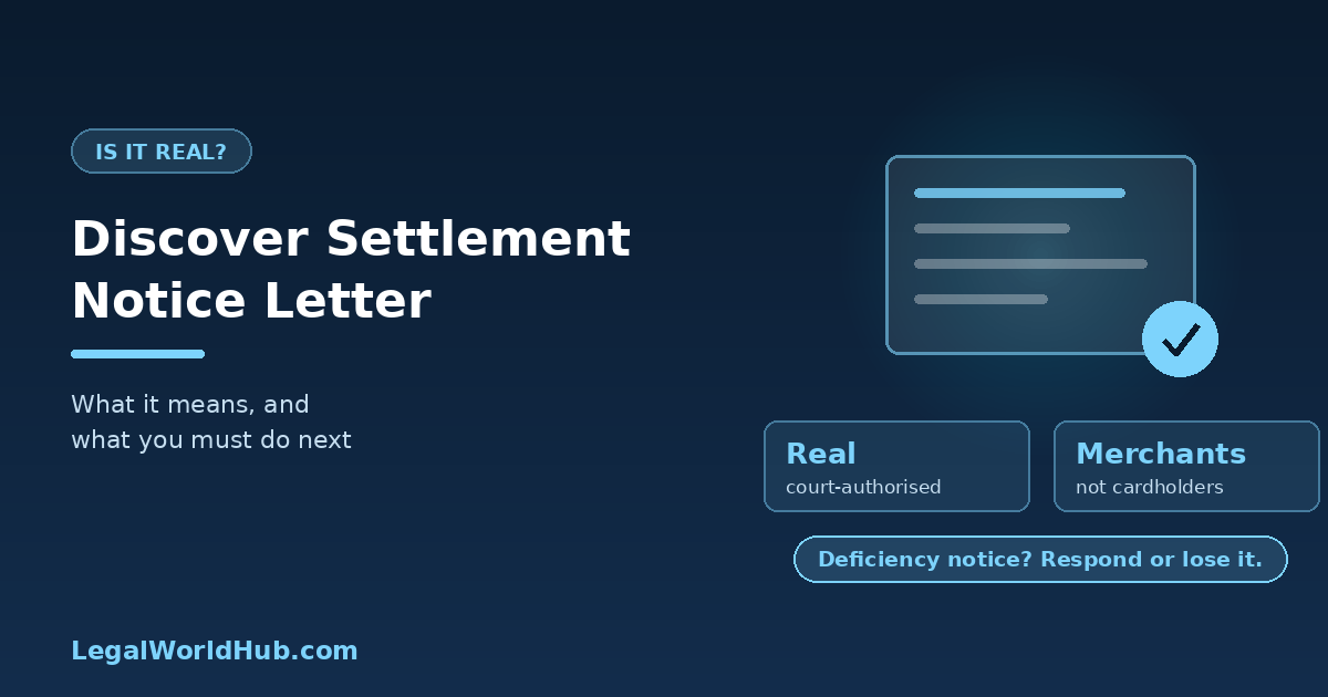 Discover merchant settlement notice letter explained with claim deficiency warning and payment timeline