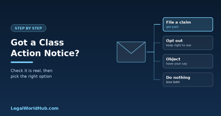 Class action notice envelope with the four decisions available and their deadlines