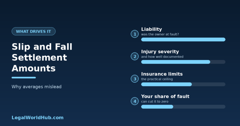 Factors that determine a slip and fall settlement amount including liability, injury severity and insurance limits