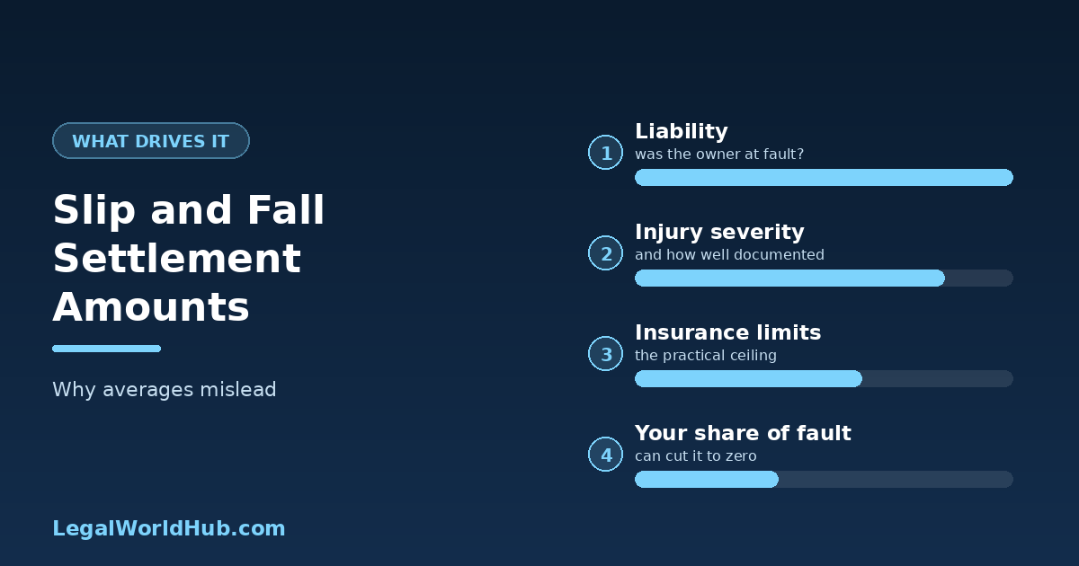 Factors that determine a slip and fall settlement amount including liability, injury severity and insurance limits