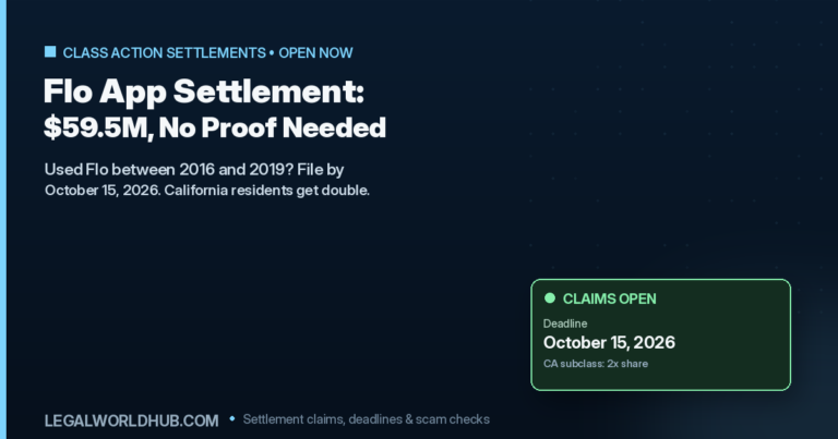 Flo app privacy settlement claim showing no proof required and October 15 2026 deadline