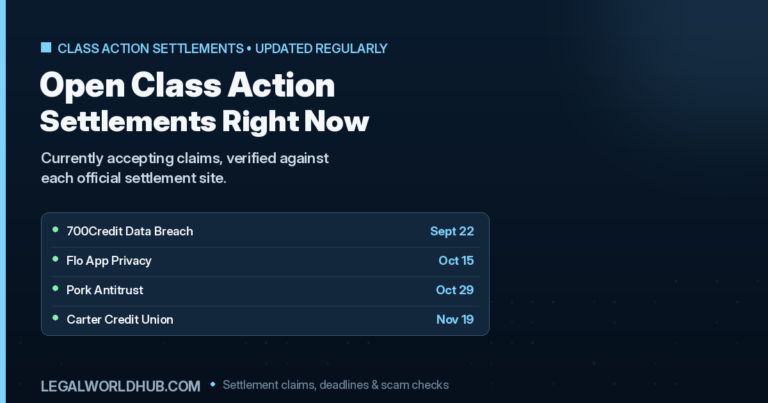 List of open class action settlements currently accepting claims with deadlines