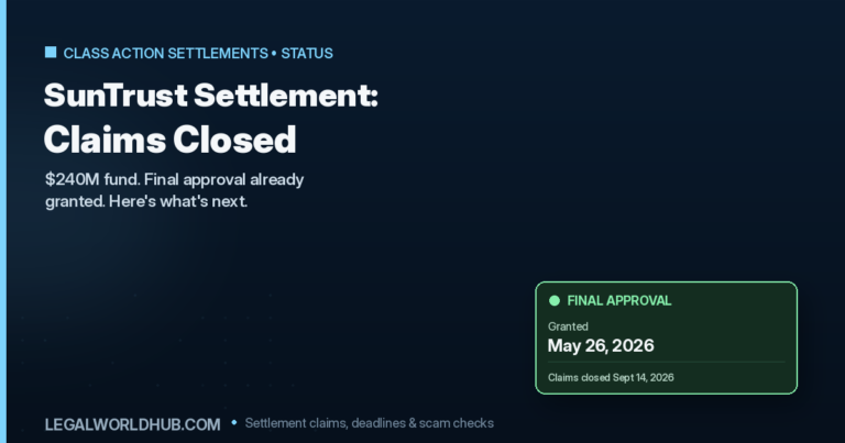 SunTrust overdraft settlement status showing claims closed and final approval already granted