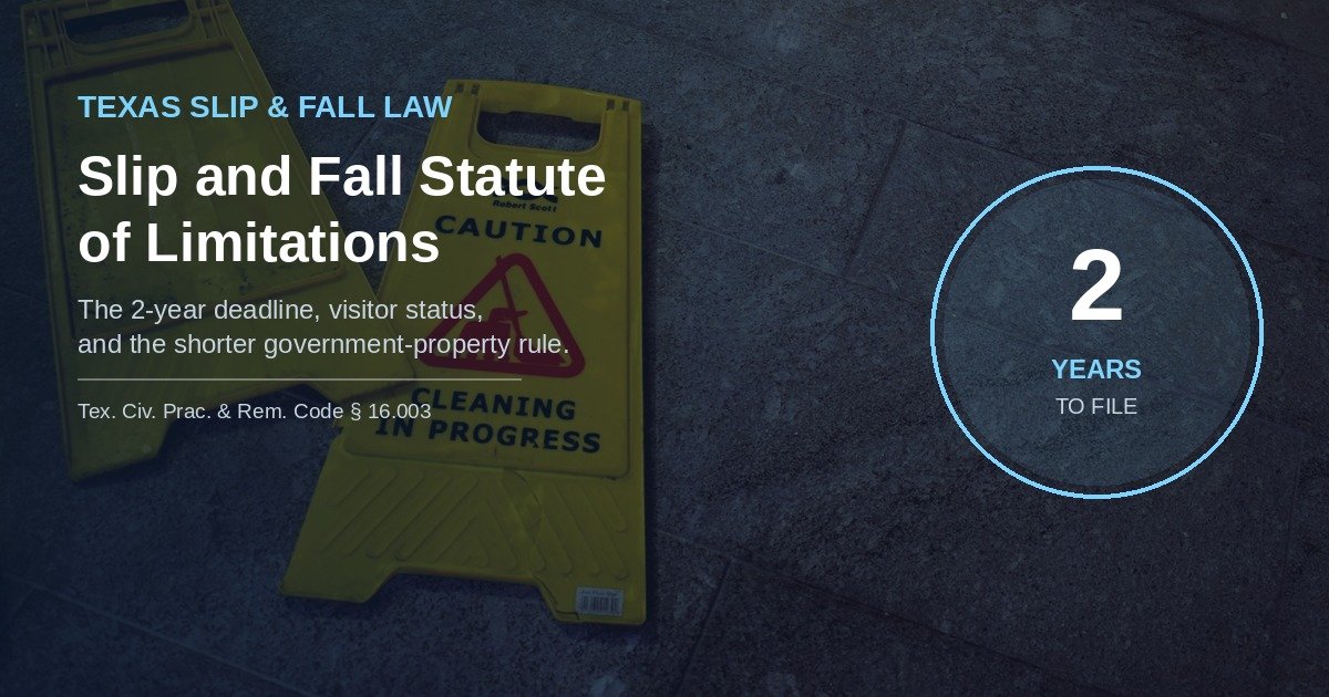 Wet floor warning sign illustrating the Texas slip and fall statute of limitations
