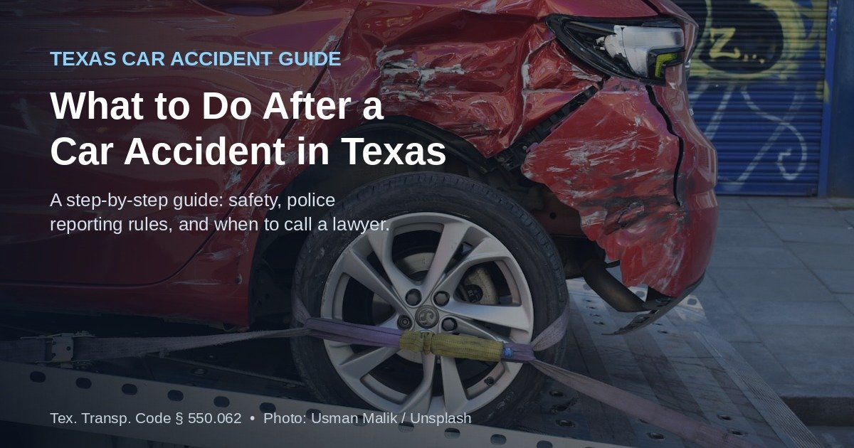 Step-by-step checklist illustration for what to do after a car accident in Texas
