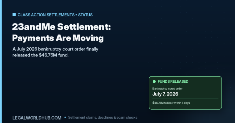 23andMe data breach settlement status showing the July 2026 bankruptcy court distribution order