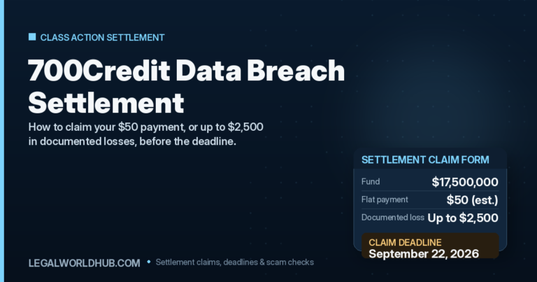 700Credit data breach settlement claim, $50 payment option and September 22 2026 deadline