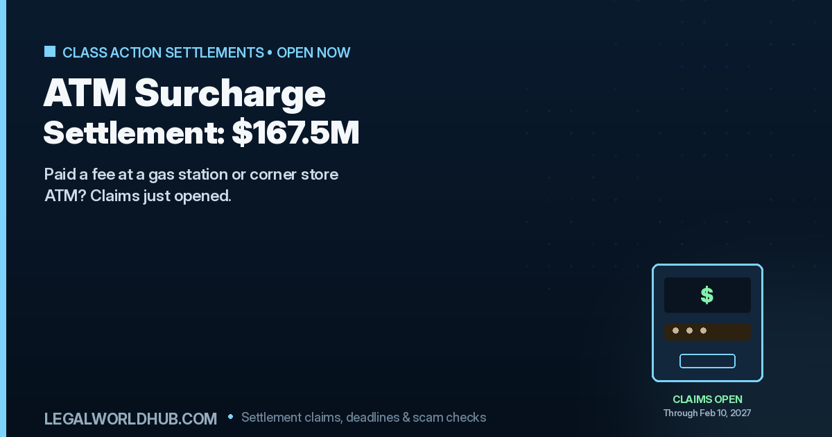 ATM Surcharge Settlement: $167.5M Claim Just Opened
