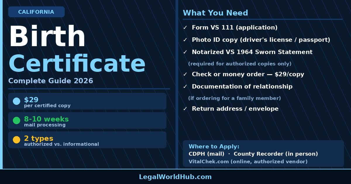 California birth certificates cost $29 and come in authorized or informational versions, the same system used for death certificates. See who qualifies and how to order.