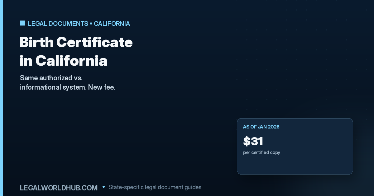 California birth certificate showing the authorized versus informational copy system and 2026 fee increase