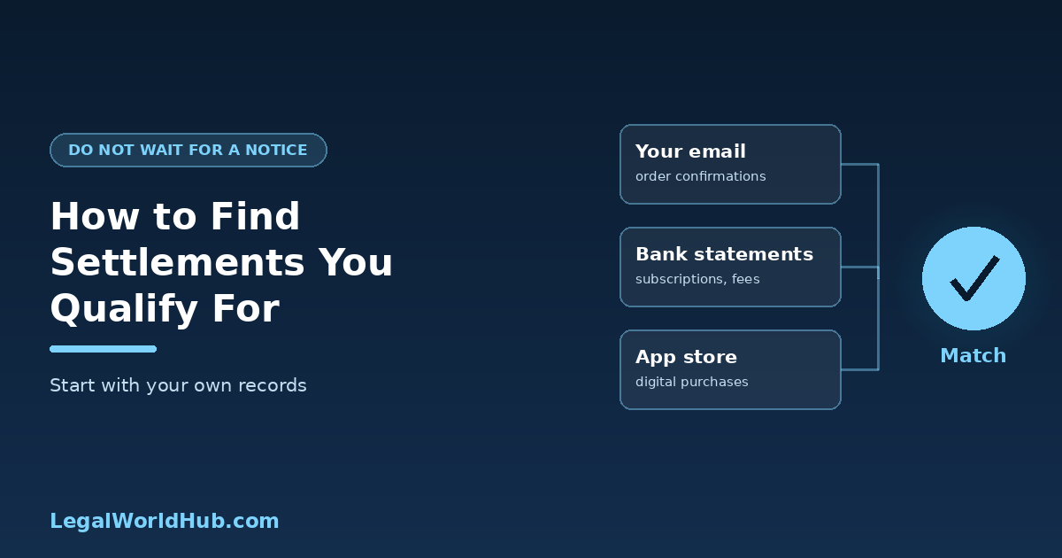 Method for finding class action settlements you qualify for using email, bank statements and account history