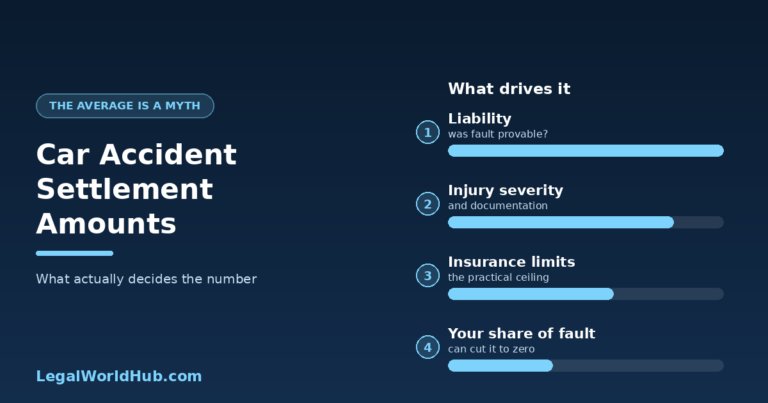 Factors that determine a car accident settlement amount including liability, injury severity and insurance limits