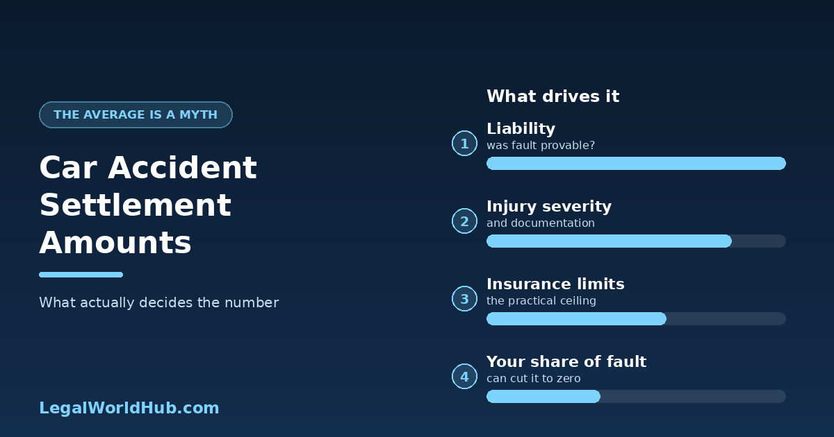 Factors that determine a car accident settlement amount including liability, injury severity and insurance limits