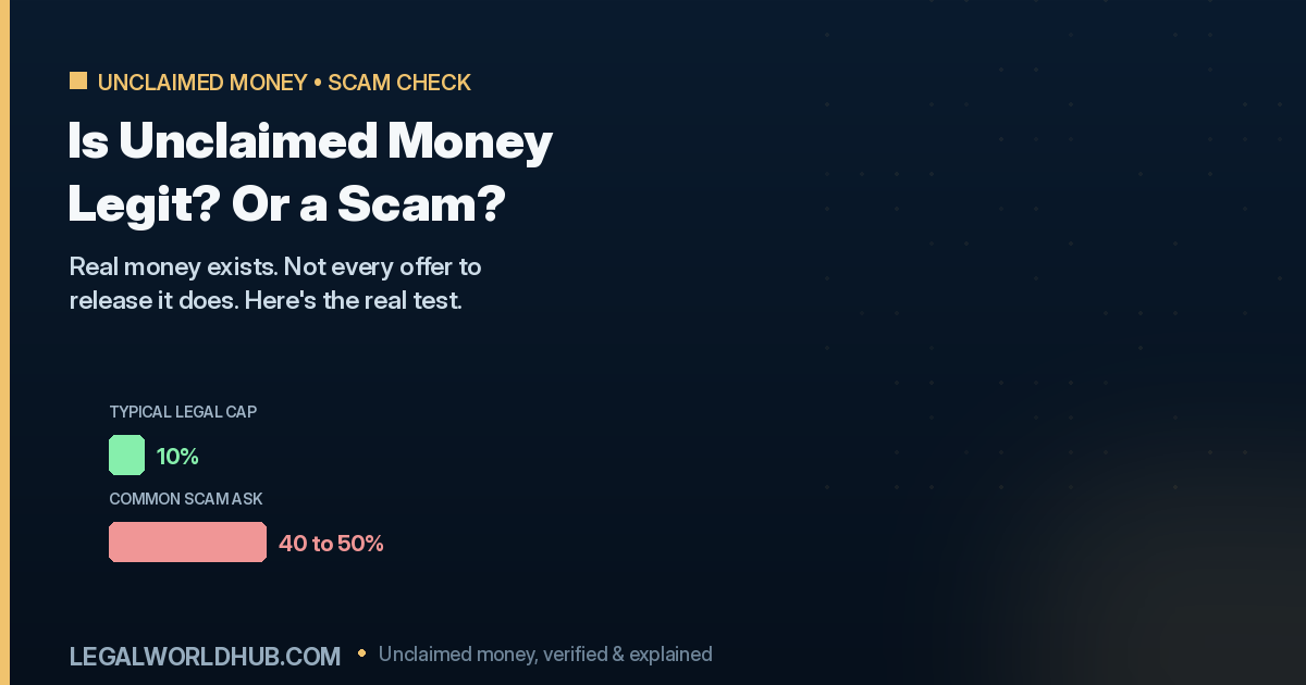Is unclaimed money legit test, showing what makes a finder offer legitimate versus a scam