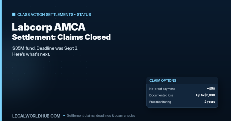Labcorp AMCA data breach settlement status showing claims closed and awaiting final approval