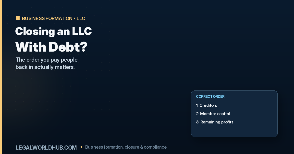 Closing an LLC with outstanding debt showing the correct order for paying creditors before distributions