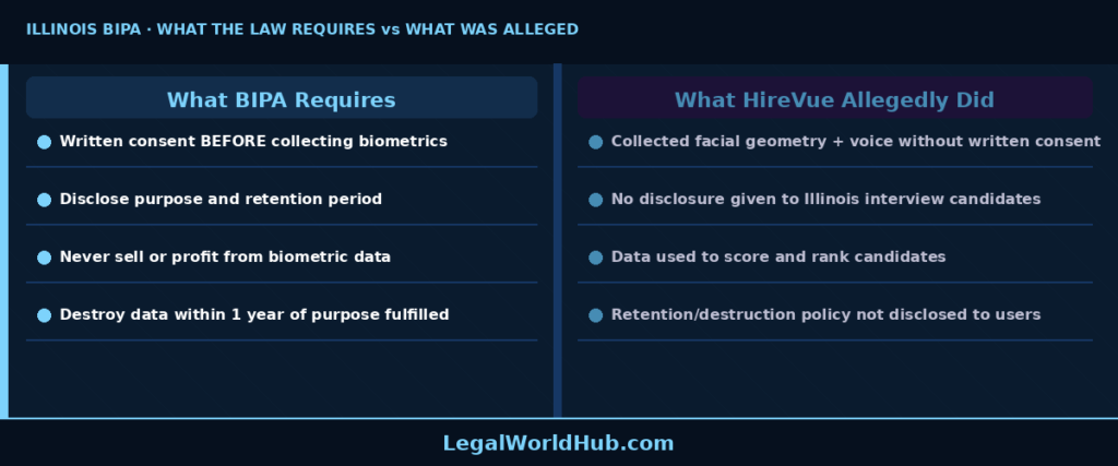 Illinois BIPA requirements compared to what HireVue allegedly did