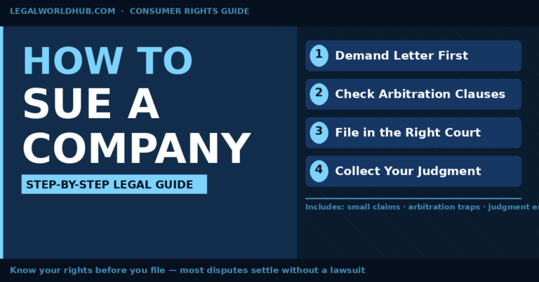 Thinking about suing a company? Here's exactly how to do it — demand letter, which court to file in, statute of limitations, arbitration traps, and what it actually costs.