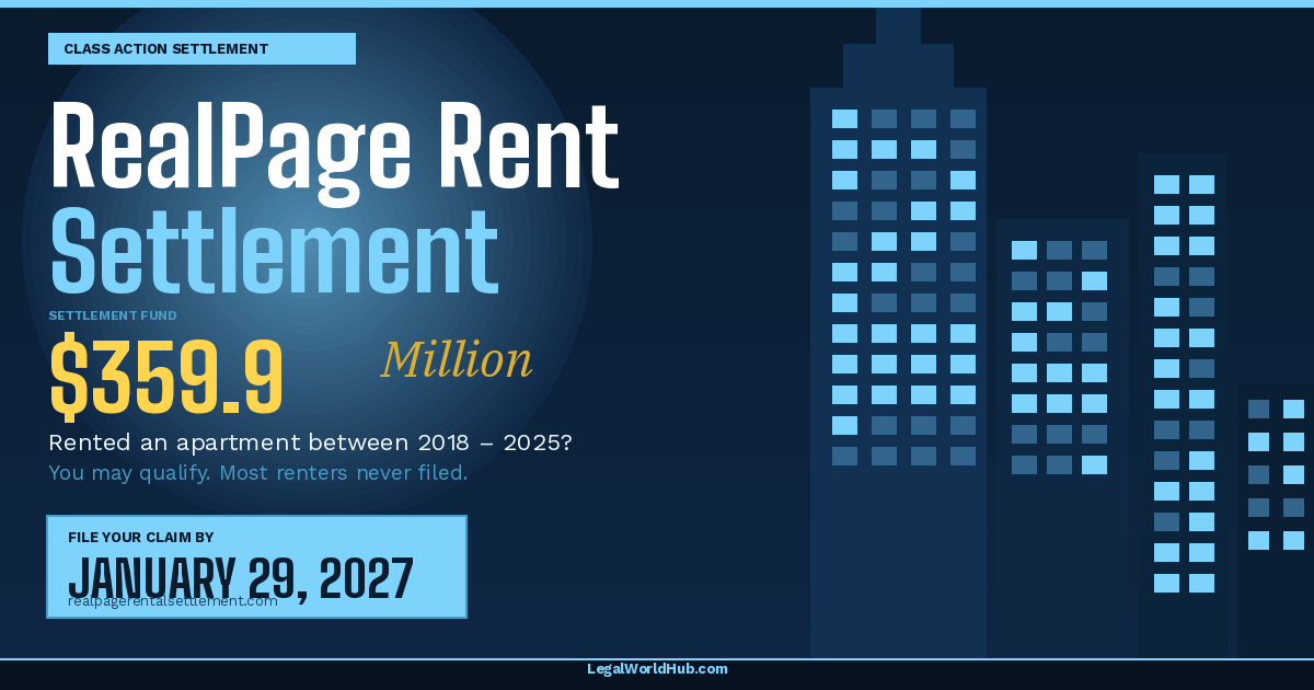 Apartment building with RealPage rent settlement claim deadline January 2027 and $359.9 million fund