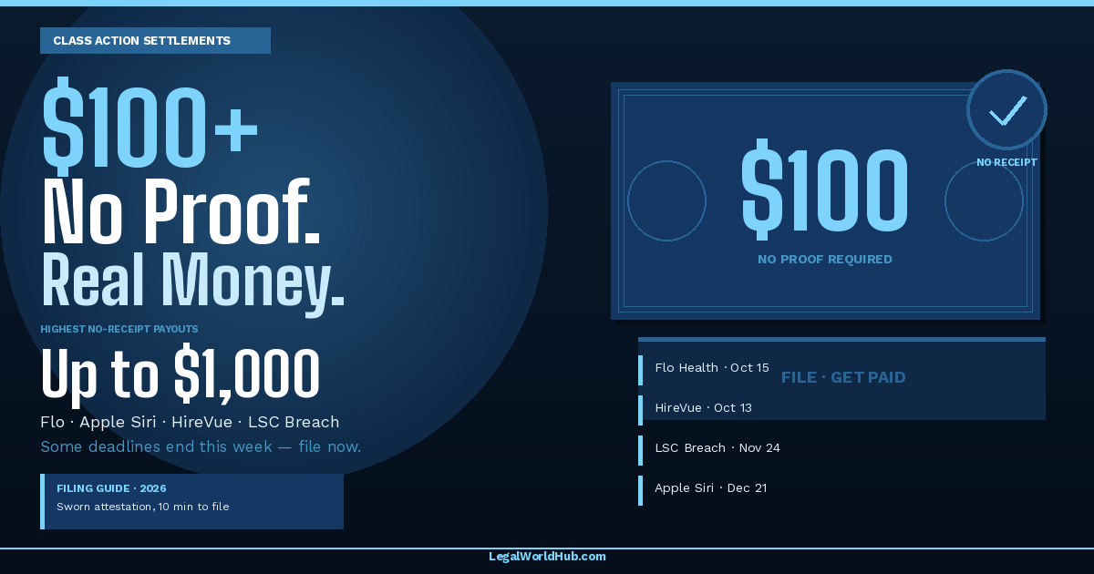 Class Action Settlements Paying $100 or More With No Proof Required (2026)